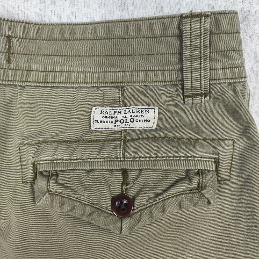 Polo Ralph Lauren Classic Polo Chino Cargo Shorts Mens 32 Green Khaki 100 Cotton